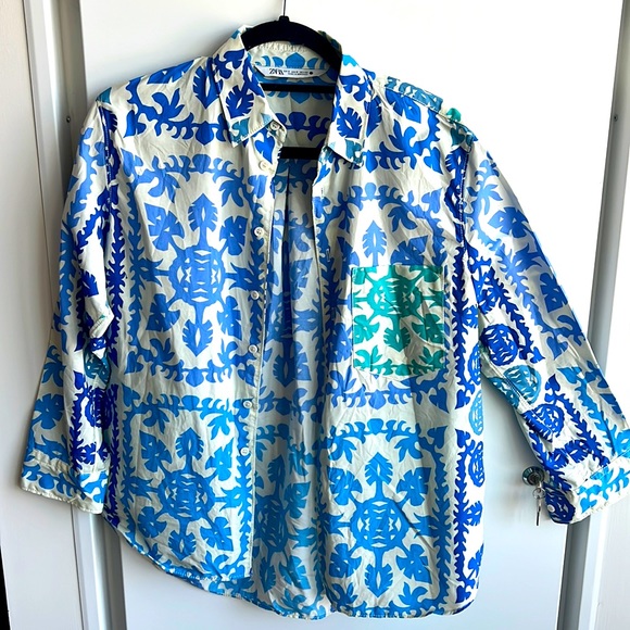 Zara Patterned Poplin Button Down - Picture 1 of 4